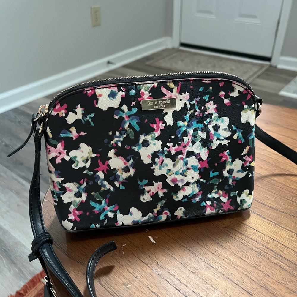 Kate Spade Black Crossbody Bag with Floral Design